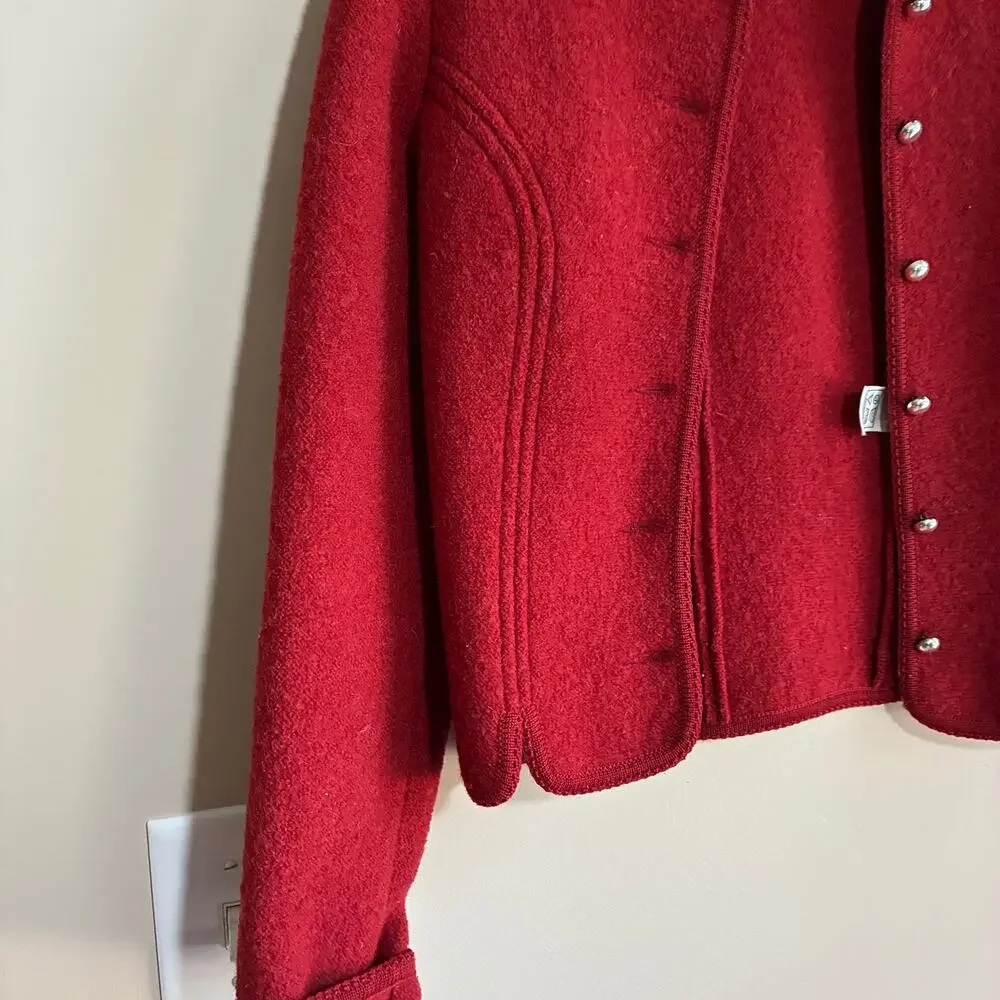 Vintage Geiger tyrol made in austria pure new wool 34 red felted jacket HOLES
